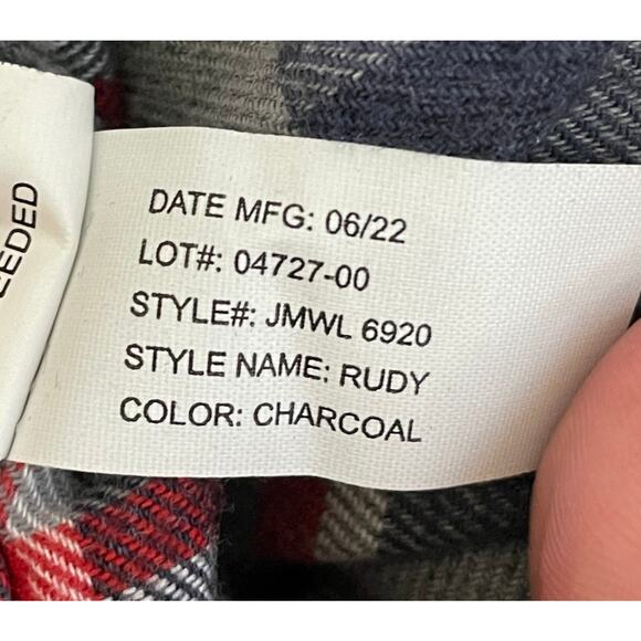 Johnnie-O Rudy Hangin' Out Button Down Flannel Shirt Charcoal Plaid Mens XL - Picture 13 of 14